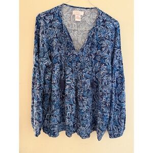 Stella Parker Blue White Woman's Blouse XL  Tassels